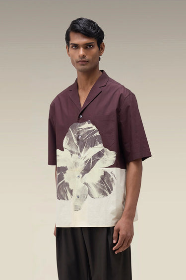 Men's Premium Chocolate Brown Floral Print Cotton Poplin Shirt