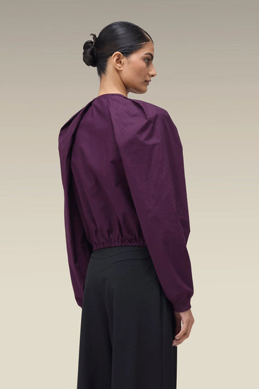 Premium Deep Purple Pleated Cotton Bomber Jacket