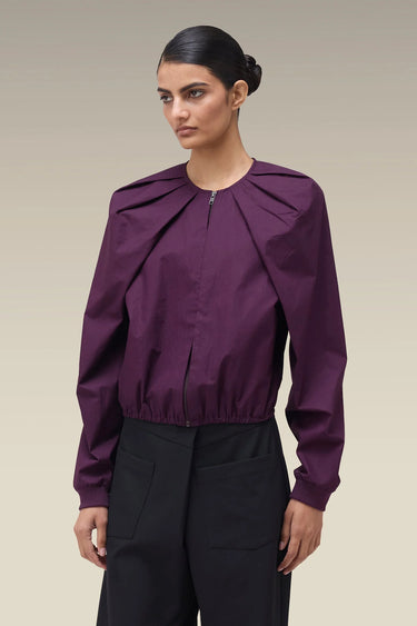Premium Deep Purple Pleated Cotton Bomber Jacket