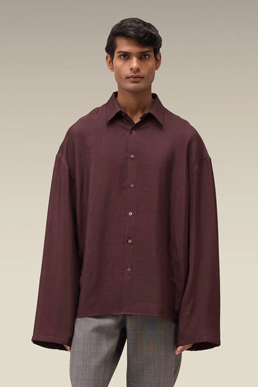 Premium Chocolate Brown Viscose Nylon Oversized Shirt