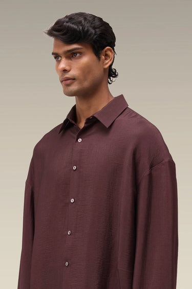 Premium Chocolate Brown Viscose Nylon Oversized Shirt