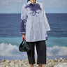 Premium cotton pinstripe oversized shirt for women with abstract graphic print