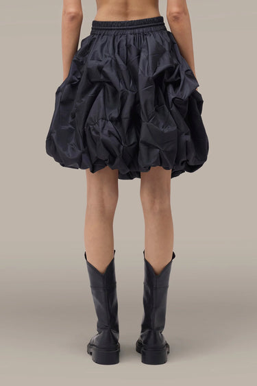 Women's Premium Crushed Texture Bubble Skirt - Black Nylon