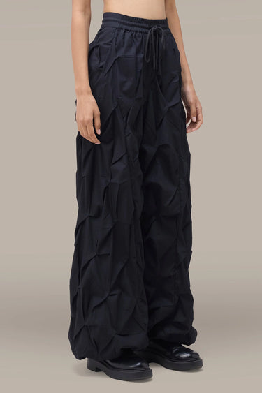 Women's Premium Crushed Texture Wide Leg Trouser - Black Giza Cotton