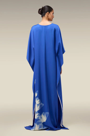 Premium Egyptian Blue Floral Print Satin Kaftan