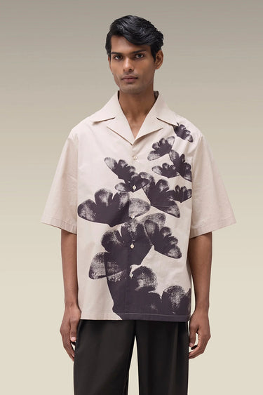 Men's Premium Fawn Botanical Print Cotton Poplin Shirt