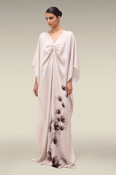 Premium Fawn Floral Print Satin Kaftan