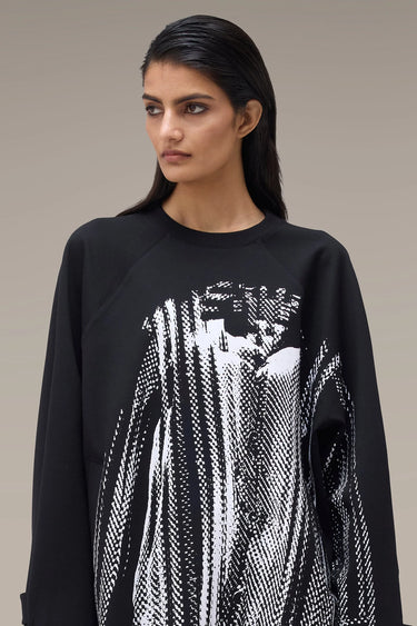 Women's Premium Halftone Print Oversized Sweatshirt Dress - Black Poly Scuba