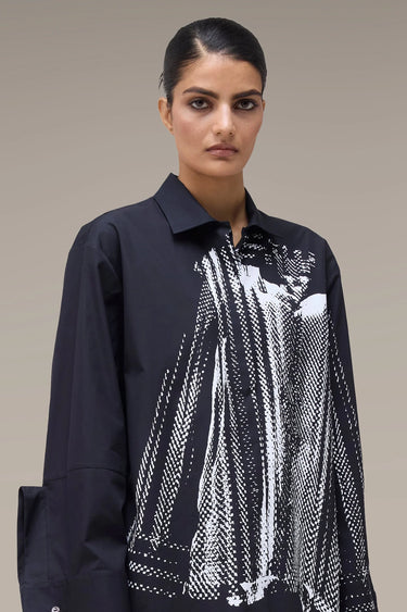 Women's Premium Halftone Print Relaxed Shirt - Black Giza Cotton Poplin