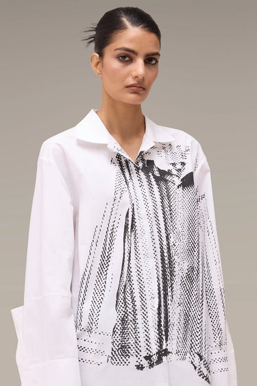 Women's Premium Halftone Print Relaxed Shirt - White Giza Cotton Poplin