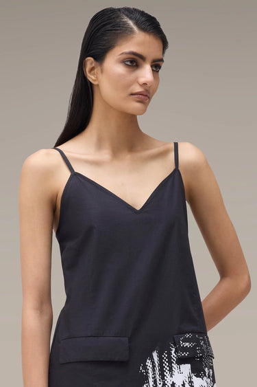 Women's Premium Halftone Print Slip Midi Dress - Black Giza Cotton