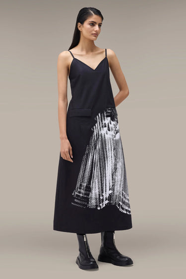 Women's Premium Halftone Print Slip Midi Dress - Black Giza Cotton