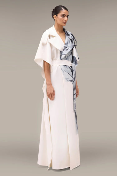 Women's Premium Off White Printed Tencel Twill Kaftan