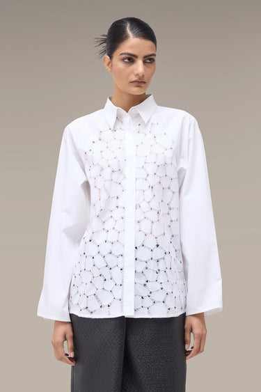 Women's Premium White Cutwork Embroidered Cotton Shirt