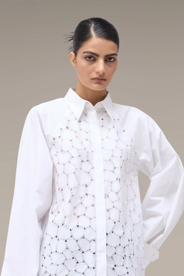 Women's Premium White Cutwork Embroidered Cotton Shirt
