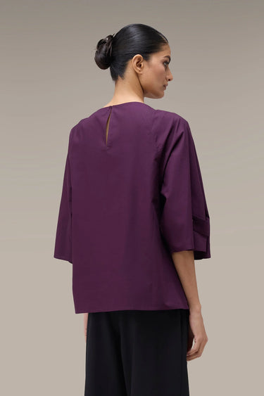 Women's Premium White Cutwork Embroidered Cotton Top - deep purple