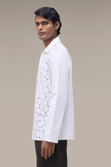 Men's Premium White Cutwork Embroidered Giza Cotton Shirt