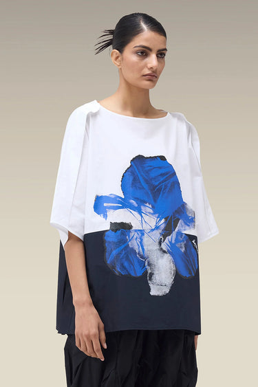 Premium White Floral Print Cotton Poplin Top - Free Size