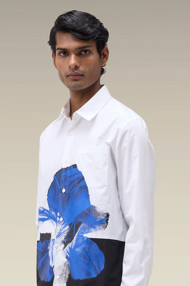Men's Premium White Floral Print Cotton Poplin Shirt