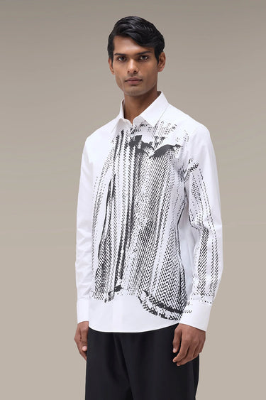 Men's Premium White Halftone Print Cotton Shirt