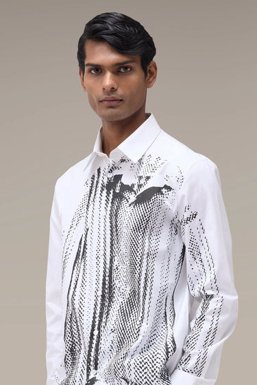 Men's Premium White Halftone Print Cotton Shirt