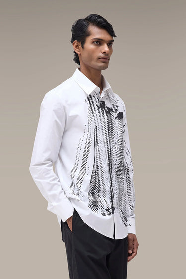 Men's Premium White Halftone Print Cotton Shirt