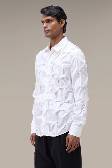 Men's Premium White Origami Pleat Cotton Shirt