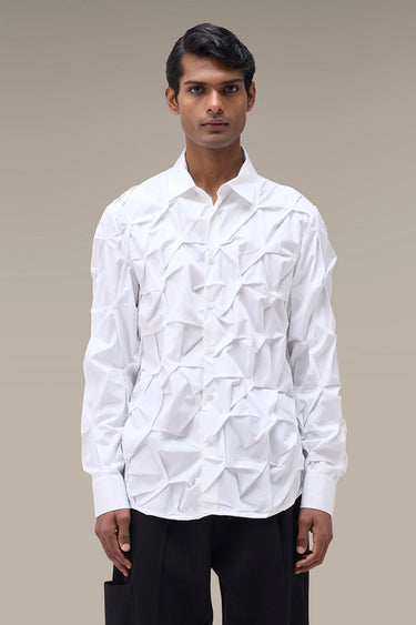 Men's Premium White Origami Pleat Cotton Shirt
