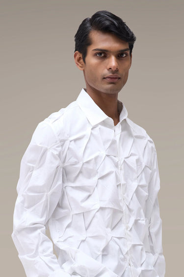 Men's Premium White Origami Pleat Cotton Shirt