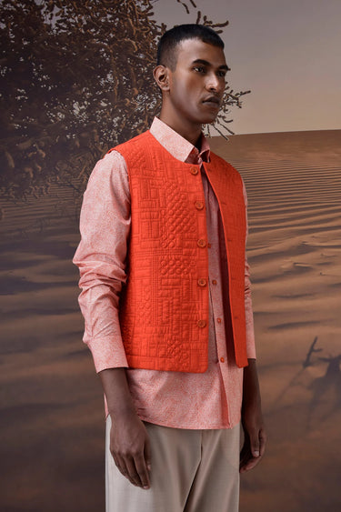 Coquelicot gilet men India layered over shirt, modern festive wear