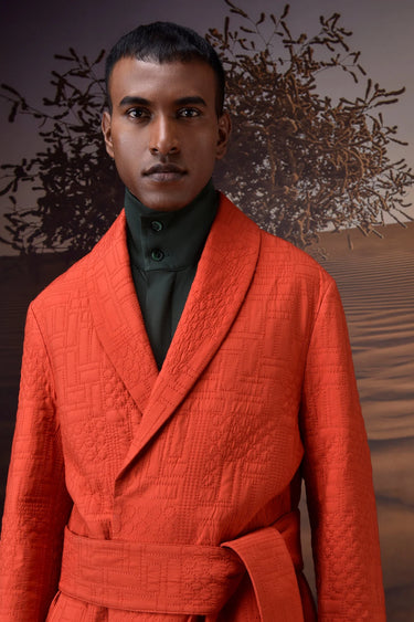 Quilt‑Textured Coquelicot Wrap Overcoat - Genes Online Store