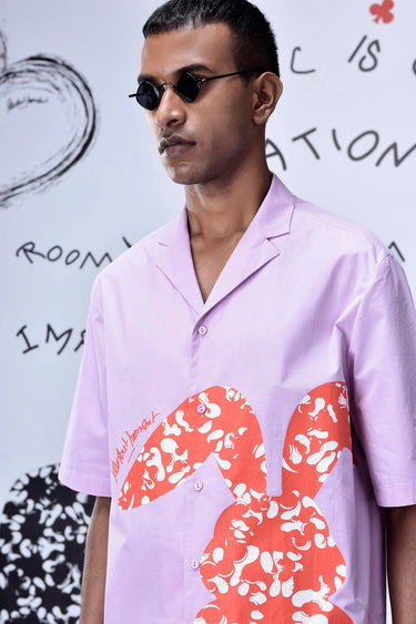 Rabbit Print Cotton Relax Fit Shirt - Smoothie Pink - Genes Online Store