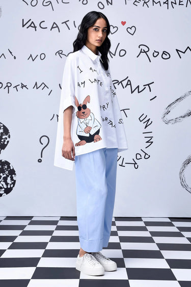 Rabbit Text Free size Shirt- White - Genes Online Store