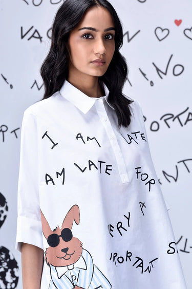 Rabbit Text Free size Shirt- White - Genes Online Store