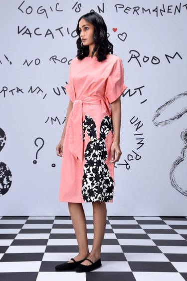 Rabbit Texture Relax Fit Dress- Coral Peach - Genes Online Store