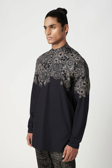 Regular Fit Band Collar Short Kurta with Placket Opening - Genes Lecoanet Hemant