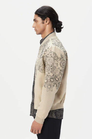 Regular Fit Bomber Jacket with Front Zipper Detail- Mastic
