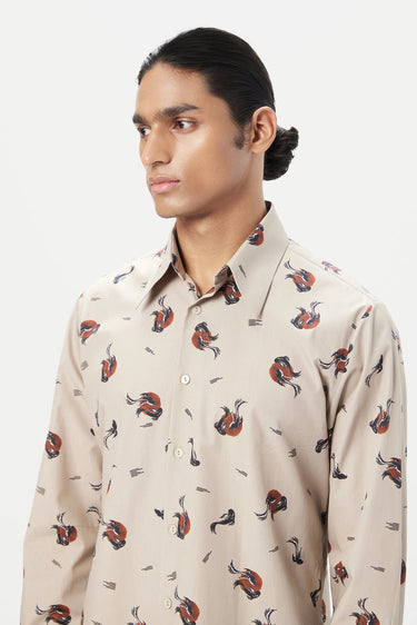 Regular Fit Button-Up Shirt in an All-Over Fish Print - Genes Lecoanet Hemant