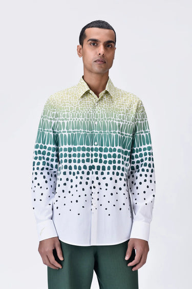 Regular Fit Button-Up Shirt with Cell Degrade Print - Clay Green - Genes Lecoanet Hemant