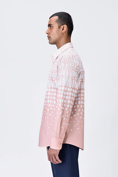 Regular Fit Button-Up Shirt with Cell Degrade Print - Melon Pink - Genes Lecoanet Hemant