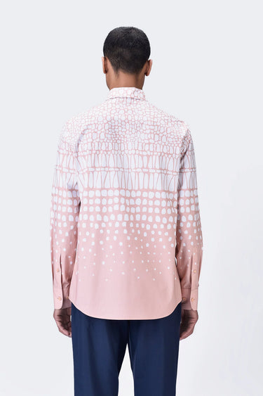 Regular Fit Button-Up Shirt with Cell Degrade Print - Melon Pink - Genes Lecoanet Hemant