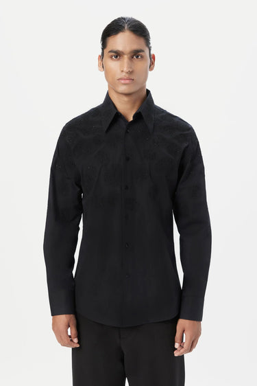 Regular Fit Button-Up Shirt with Gingko Thread Embroidery - Genes Lecoanet Hemant
