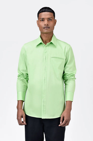 Regular Fit Button Up Shirt with Pleated Placket-Mint Green - Genes Lecoanet Hemant