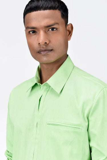 Regular Fit Button Up Shirt with Pleated Placket-Mint Green - Genes Lecoanet Hemant