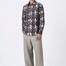 Regular Fit Button-Up Shirt with Solar Wave Check Print Choclate Brown - Genes Lecoanet Hemant