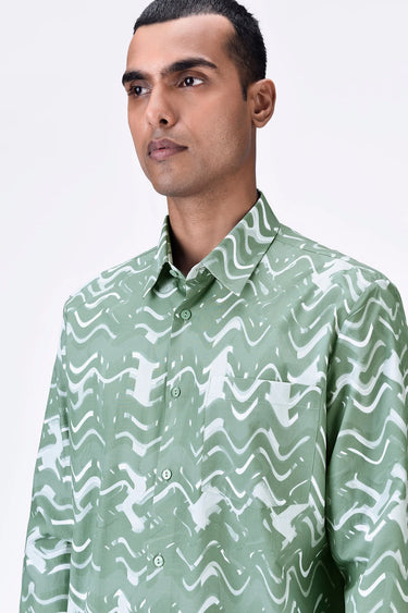 Regular Fit Button-Up Shirt with Solar Wave Check Print Taupe - Genes Lecoanet Hemant