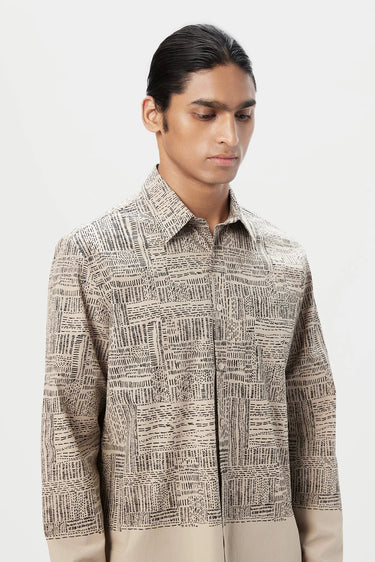 Regular Fit Button-Up Short Kurta with All-Over Kantha Print - Genes Lecoanet Hemant
