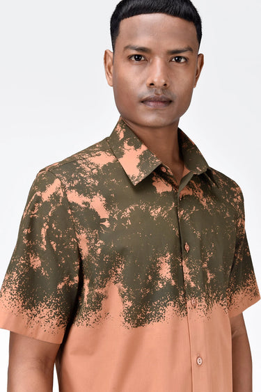 Regular Fit Cotton Poplin Half Sleeve Shirt with Canopy Print