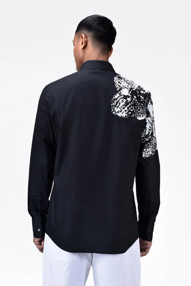 Regular Fit Cotton Poplin Shirt with Orchid Print