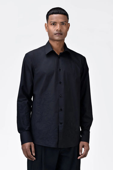 Regular Fit Cotton Poplin Shirt with Tropical Appliqué Embroidery
